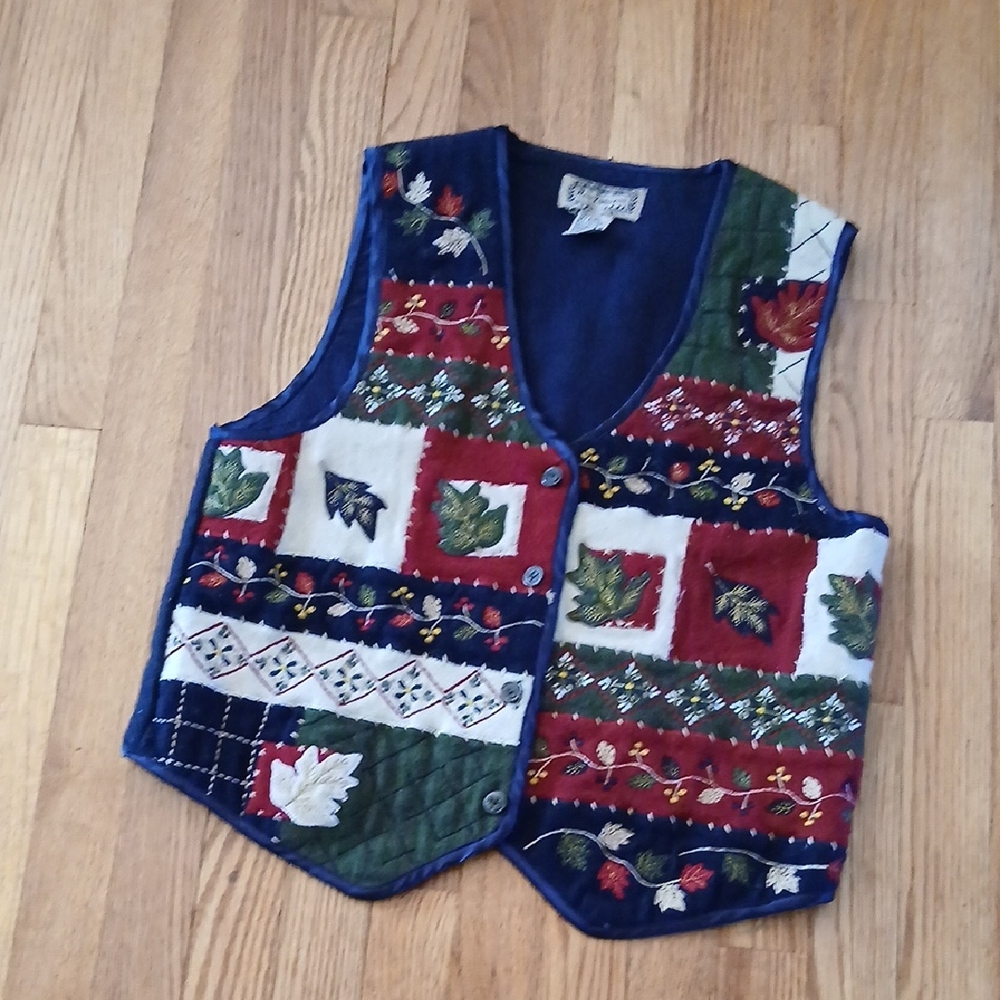 Vintage New Directions Woll and Acrylic Leaf and Vine Patterned Vest ■ Size M
